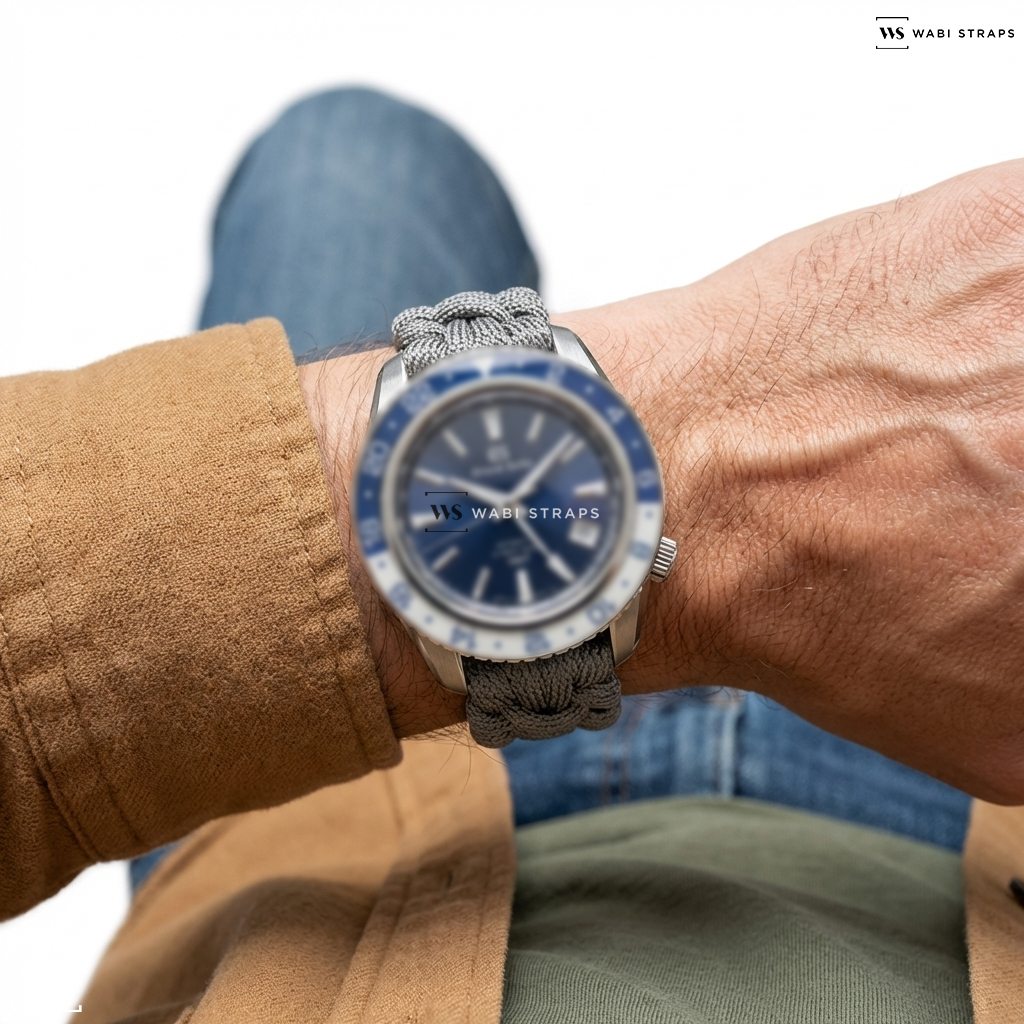 Grey Woven Nylon Watch Strap on Grand Seiko Sport SBGJ237