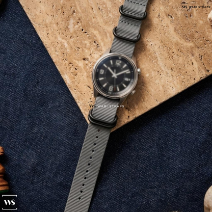 Grey Solid Plain Nylon Watch Strap on JLC Polaris Date Dual Crown