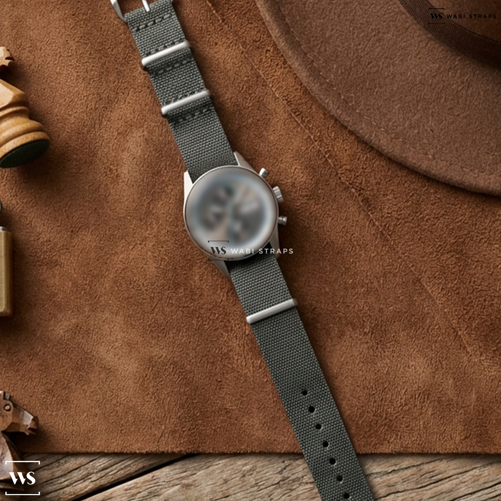 Grey Ribbed Nylon Watch Strap on Fortis Stratoliner