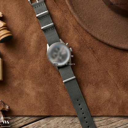 Grey Ribbed Nylon Watch Strap on Fortis Stratoliner