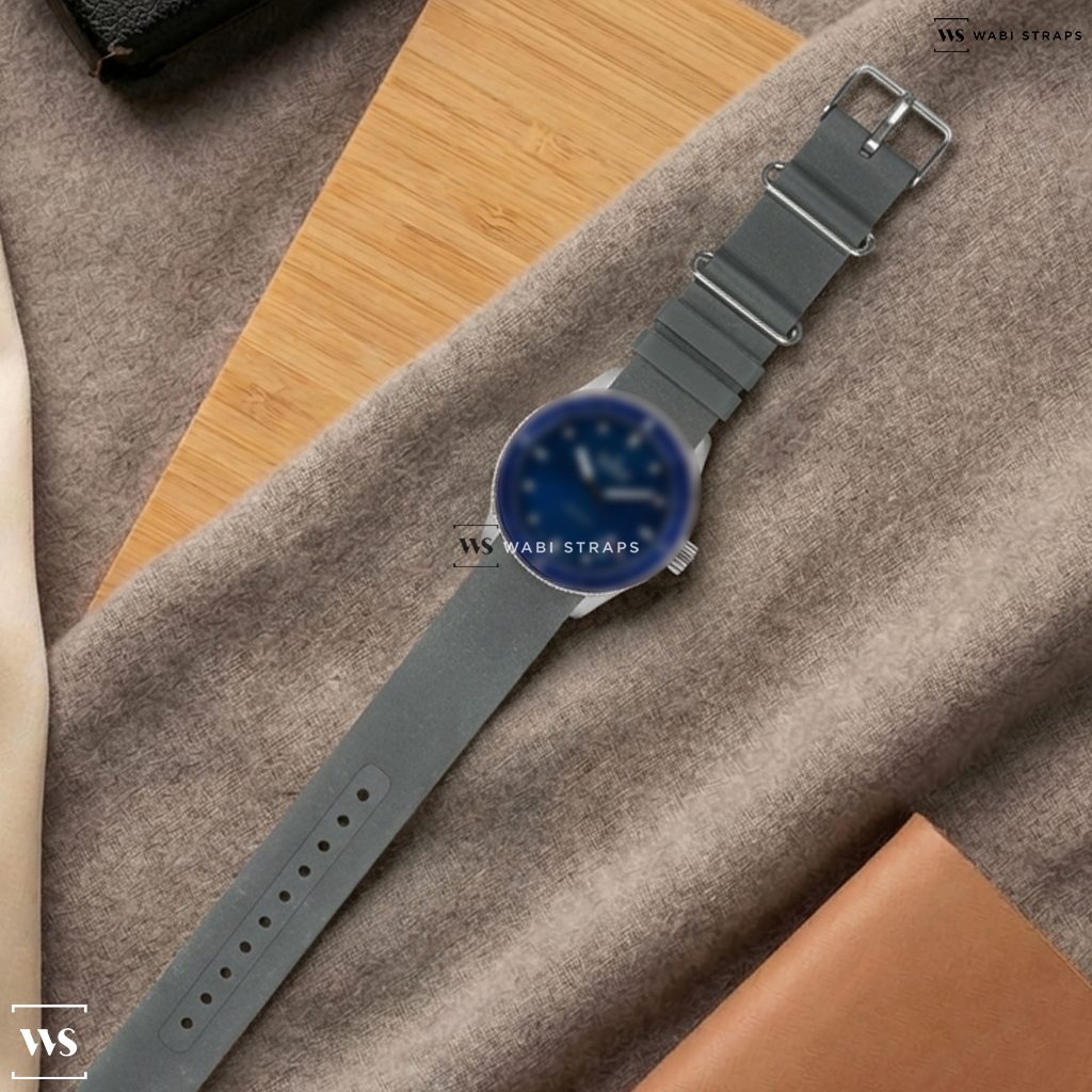 Grey Smooth Rubber Watch Strap on Blancpain Fifty Fathoms Bathyscaphe Ceramic Blue
