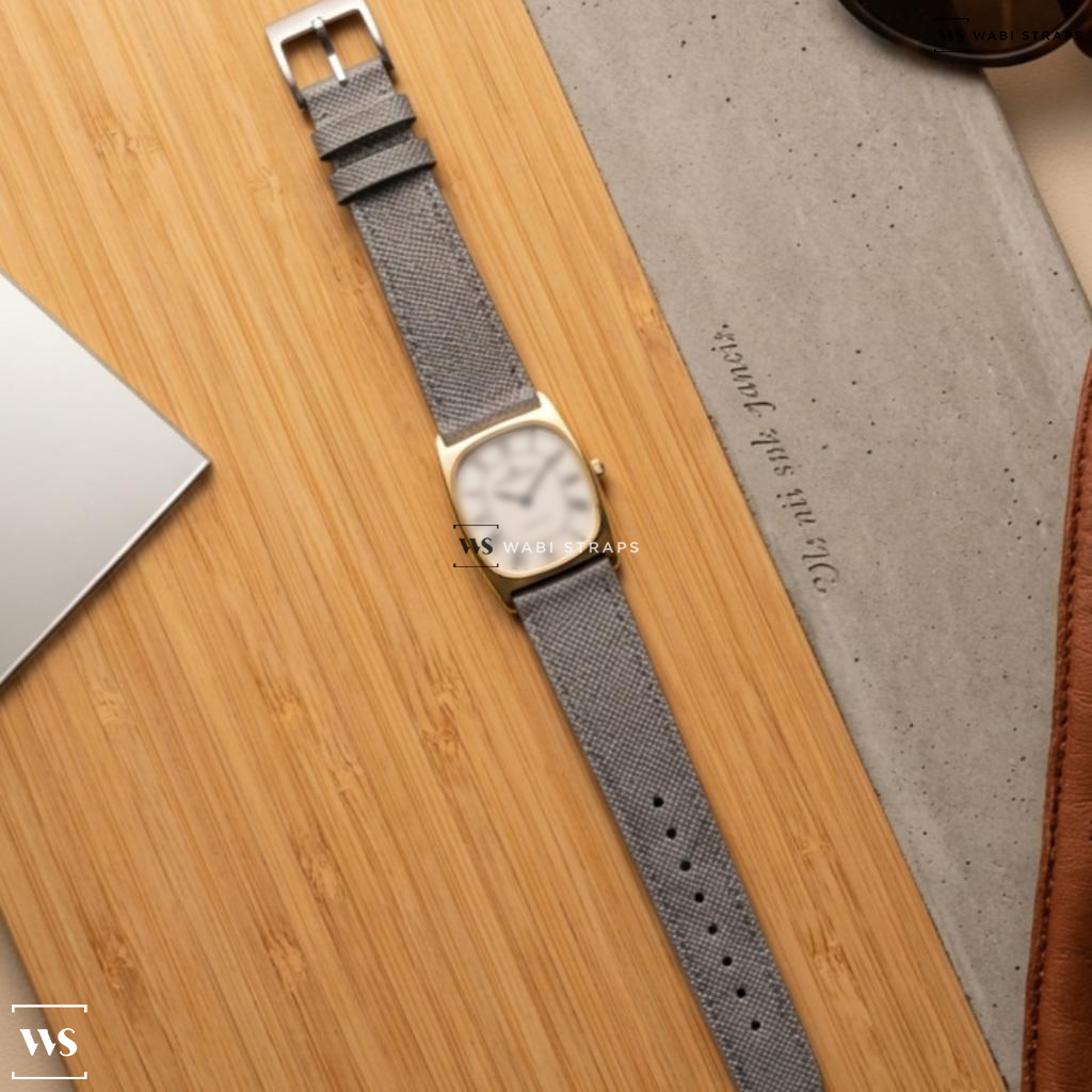 Grey Cross Hatch Leather Watch Strap on Baume Mercier “Tiffany Co”
