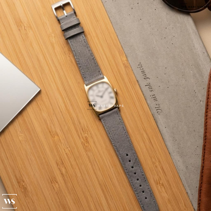 Grey Cross Hatch Leather Watch Strap on Baume Mercier “Tiffany Co”