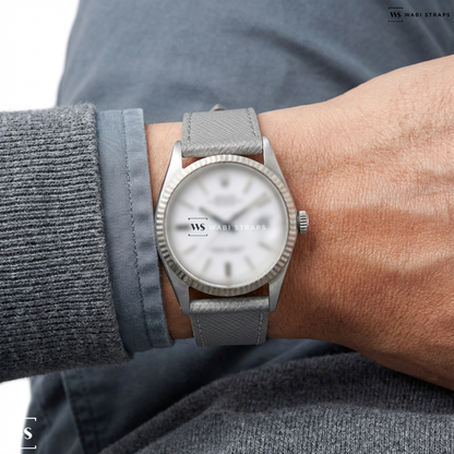 Grey Cross Hatch Leather Watch Strap on Rolex Datejust “Great White”