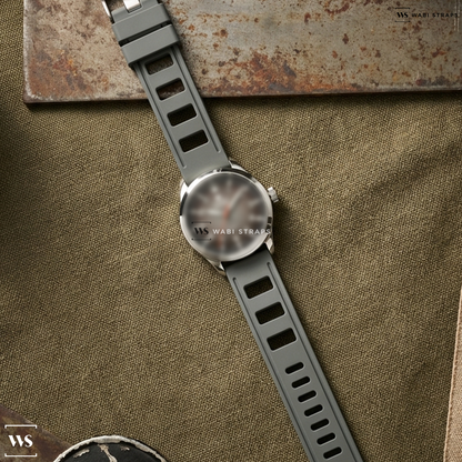 Grey Perforated Rubber Watch Strap on TUTIMA GLASHÜTTE GRAND FLIEGER AUTOMATIC 6105-31 MEN WATCH