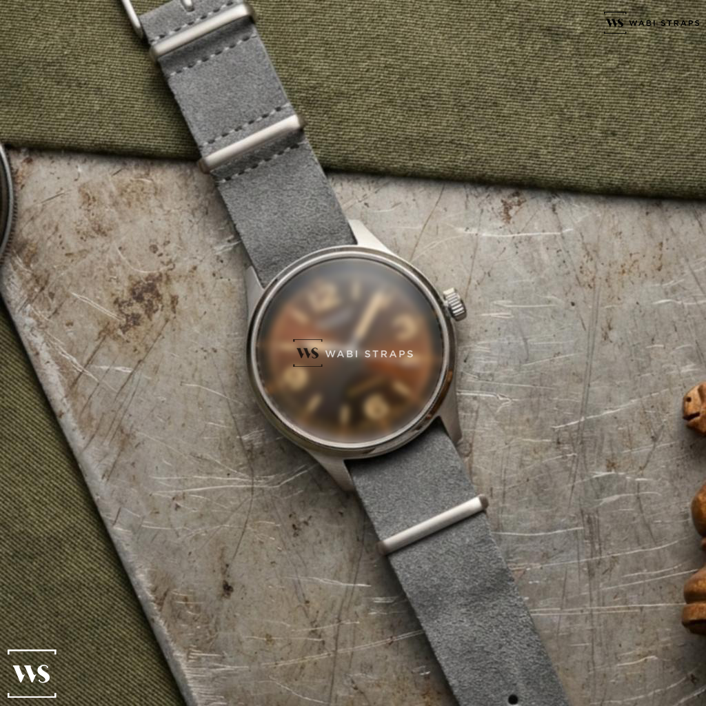 Grey Fuzzy Grain Leather Watch Strap on Citizen Automatic Automatic Brown Dial Stainless Steel Men's Watch