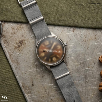 Grey Fuzzy Grain Leather Watch Strap on Citizen Automatic Automatic Brown Dial Stainless Steel Men's Watch
