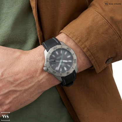 Black/Grey Contrast Edge Silicone Watch Strap on Tag Heuer Aquaracer Solargraph Black PVD