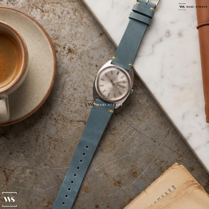 Grey Smooth Matte Leather Watch Strap on Omega Constellation C Case