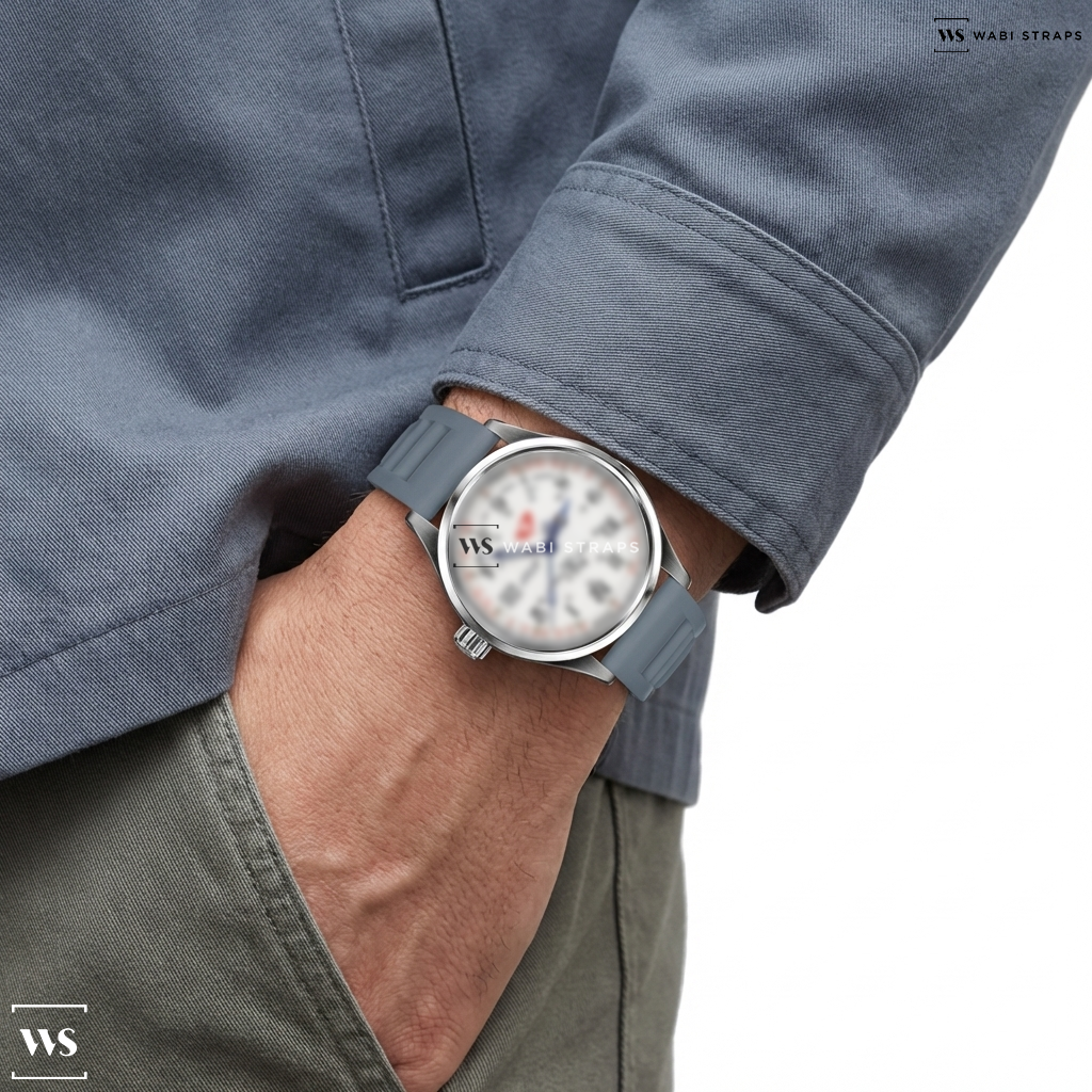 Grey Vented Silicone Watch Strap on BALL TRAINMASTER NM1038D-S10J-WH TRAINMASTER MSF HUMANITY LIMITED EDITION MEN WATCH