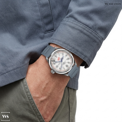 Grey Vented Silicone Watch Strap on BALL TRAINMASTER NM1038D-S10J-WH TRAINMASTER MSF HUMANITY LIMITED EDITION MEN WATCH