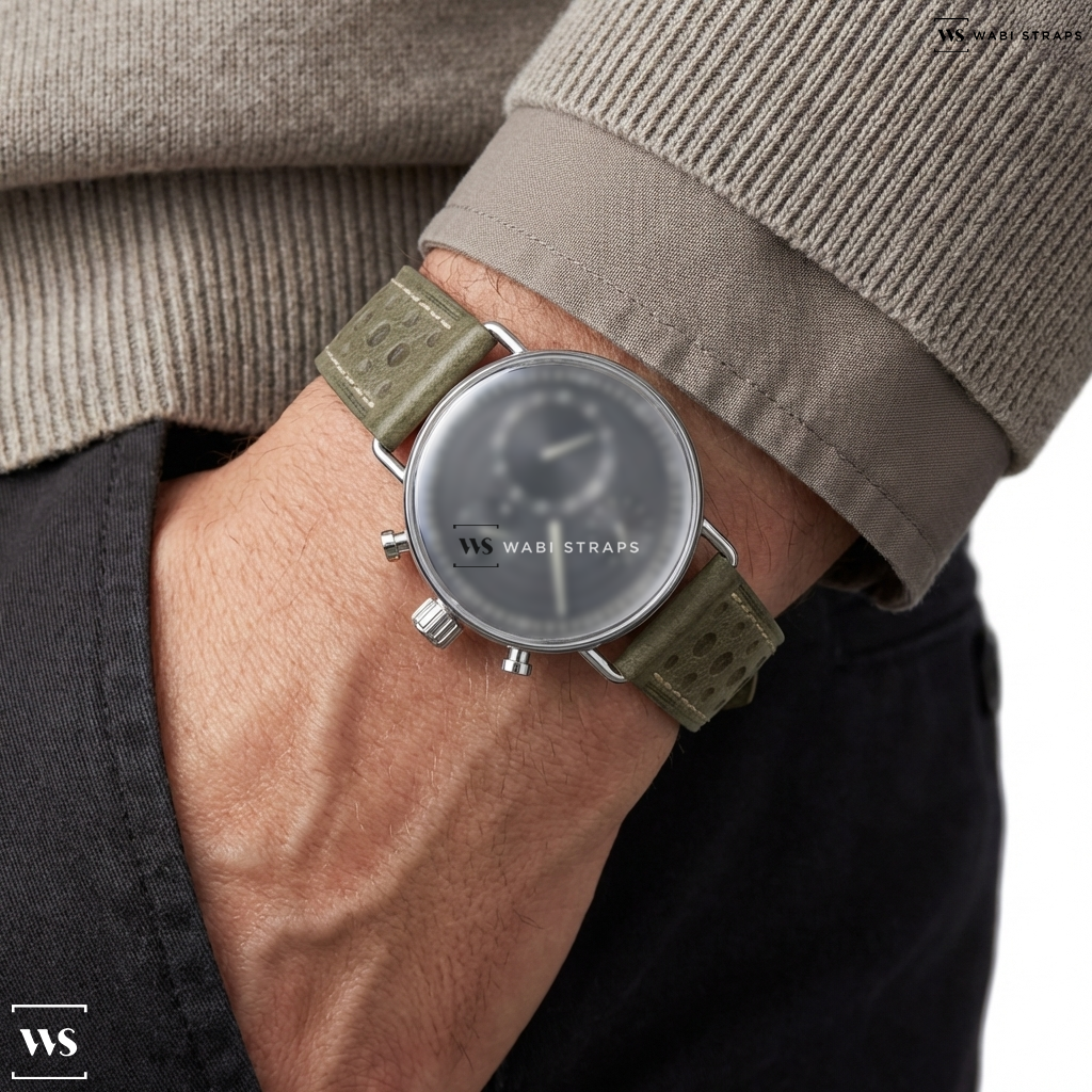 Grey Perforated Leather Watch Strap on Ressence Type 1004 ZEROSERIES Aluminum Dial