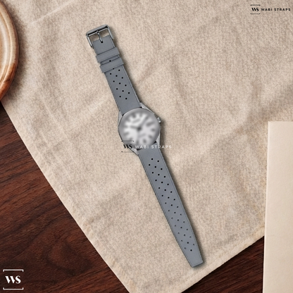 Grey Perforated Rubber Watch Strap on CITIZEN BM7620-83A ECO-DRIVE STAINLESS STEEL MEN WATCH