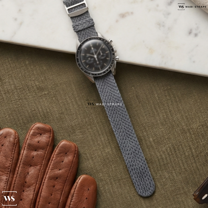 Grey Solid Plain Nylon Watch Strap on Omega Speedmaster FOIS Reedition 321