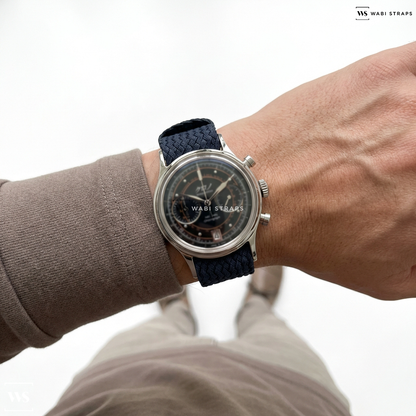 Grey Solid Plain Nylon Watch Strap on Kurono Chronograph II Black