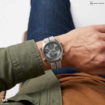 Black/Grey 3-Stripe Nylon Watch Strap on Seiko Prospex Speedtimer 1/100 Sec Solar Chronograph