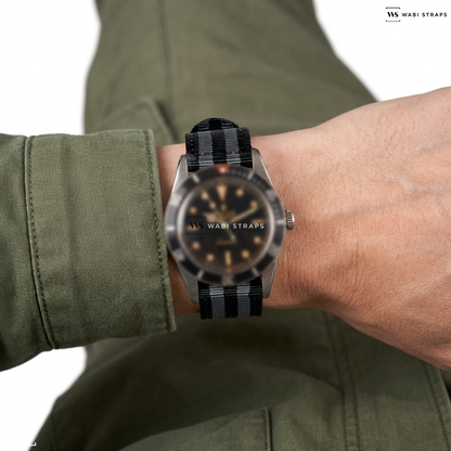 Black/Grey 5 Stripes Nylon Watch Strap on Rolex Submariner James Bond 6536/1