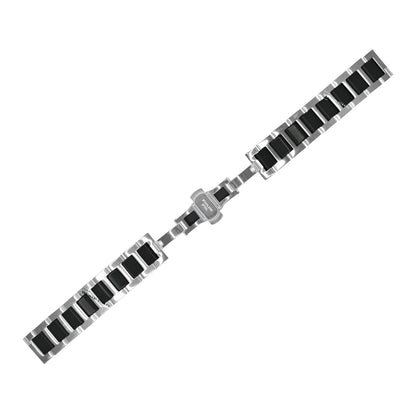 Silver & Black H-link Flat Butterfly Metal Bracelet