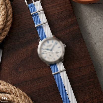 Blue/White Dip Dyed Nylon Watch Strap on Glashutte Original PanoReserve