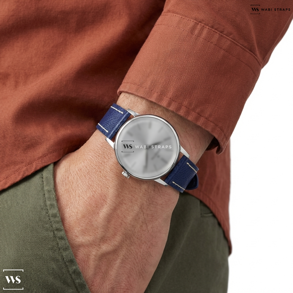 Purple Pebbled Leather Watch Strap on Zenith Elite Classic SS Silver Dial