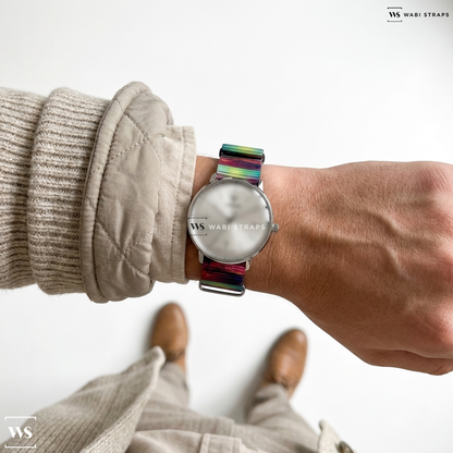 Blue/Purple/Red Tie Dye Nylon Watch Strap on Junkers Bauhaus 9.06.01.03