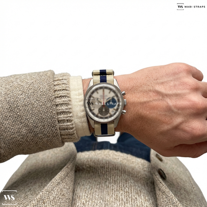 Beige/Blue 3 Stripes Nylon Watch Strap on Zenith El Primero Reference A386