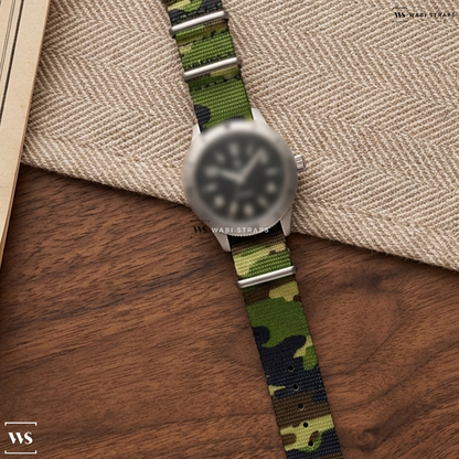 Black/Brown Tactical Camouflage Nylon Watch Strap on Waltham Blue Diver's Day Date Automatic