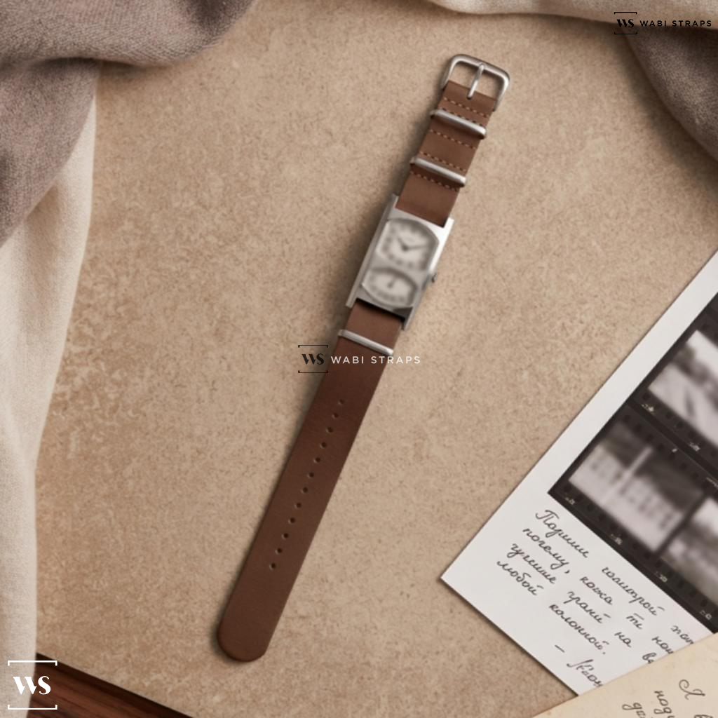 Tan Aged Rustic Leather Watch Strap on Empire Geneva Dual Dial