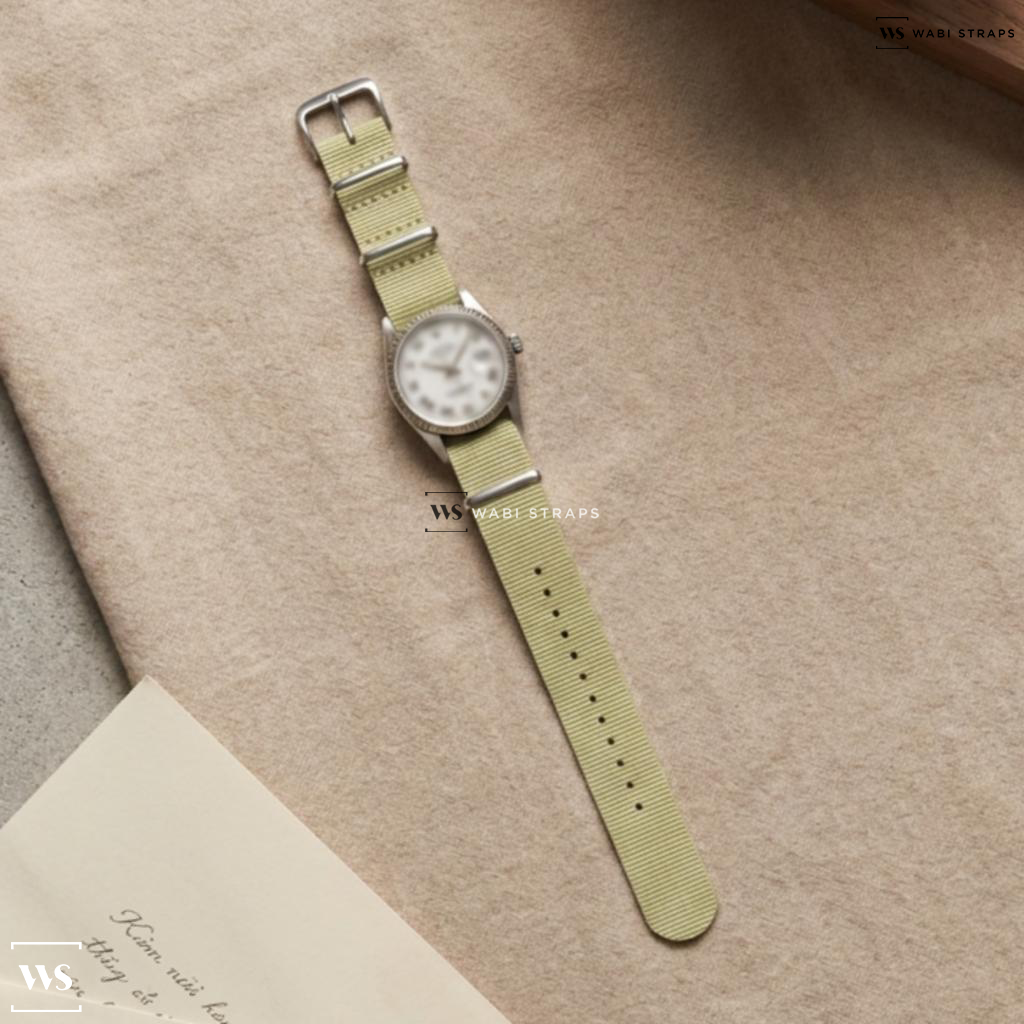 Green Bright Solid Plain Nylon Watch Strap on Rolex Datejust 16014 White Roman Numerals