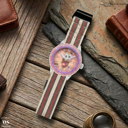 Grey/Red/White 5-Stripes Nylon Watch Strap on Spongebob X Spinnaker Hass Automatic 25th Limited Edition