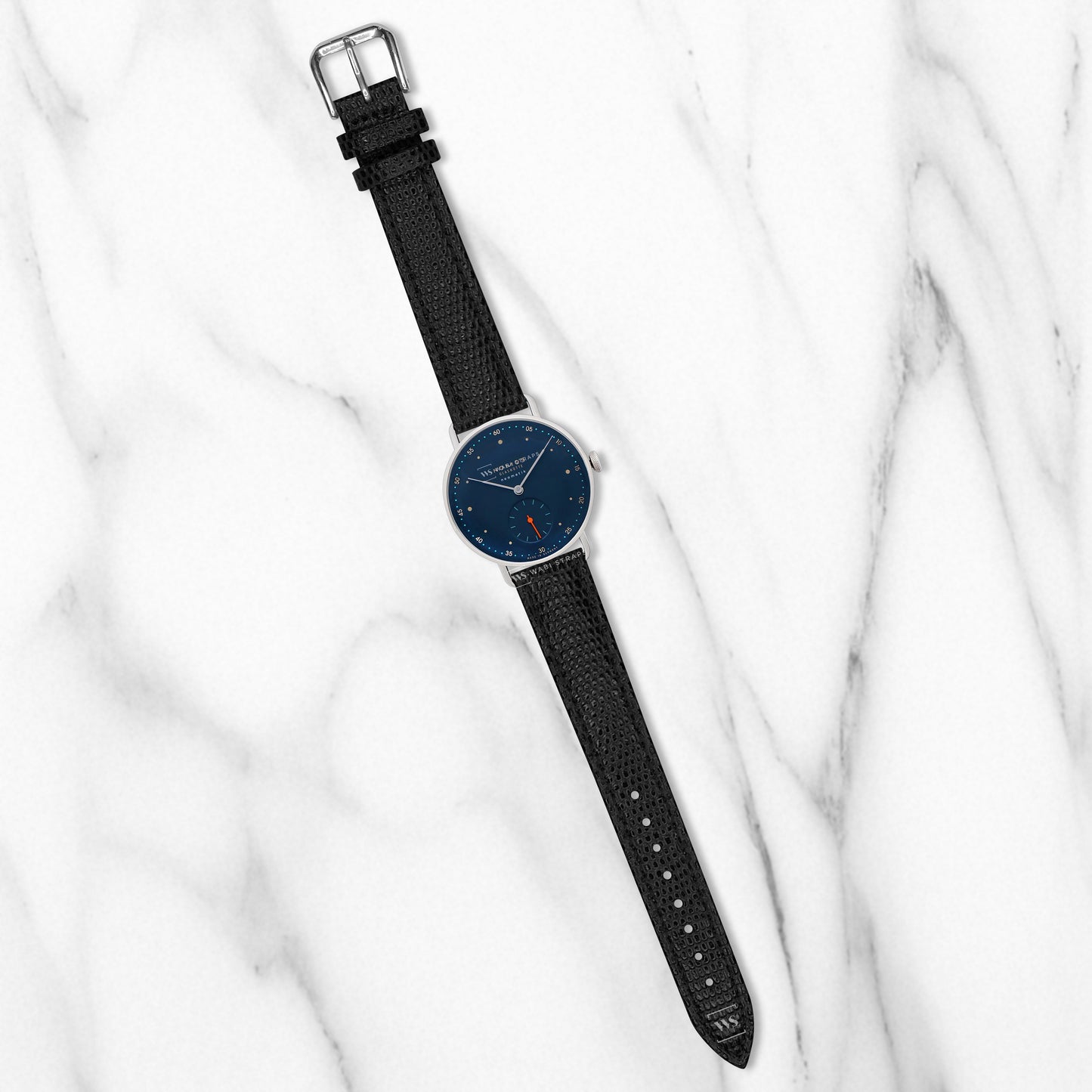 Black Lizard Grain Bonded Leather Strap