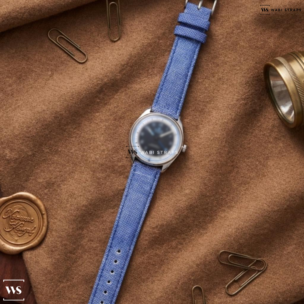 Blue Denim Leather Watch Strap on Omega Seamaster Co-Axial Master Chronometer 39.5 mm Specialities Olympic Official Timekeeper Automatic Black Dial Steel Men's Watch