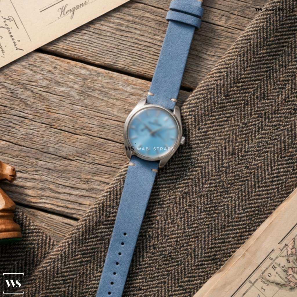 Blue Fuzzy Grain Leather Watch Strap on Grand Seiko Grand Seiko Elegance Collection "Ryusendo" U.S. Limited Edition