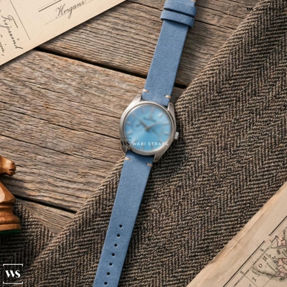 Blue Fuzzy Grain Leather Watch Strap on Grand Seiko Grand Seiko Elegance Collection "Ryusendo" U.S. Limited Edition