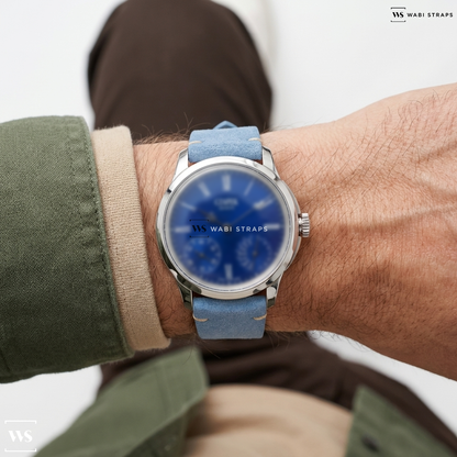 Blue Fuzzy Grain Leather Watch Strap on Czapek & Cie Quai des Bergues Sapphire Blue S 7-Day