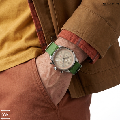 Green Bright Solid Plain Nylon Watch Strap on Union Glashutte Belisar Chronograph
