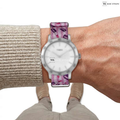 Pink/Purple/White Graphic Print Nylon Watch Strap on Transcend 31mm