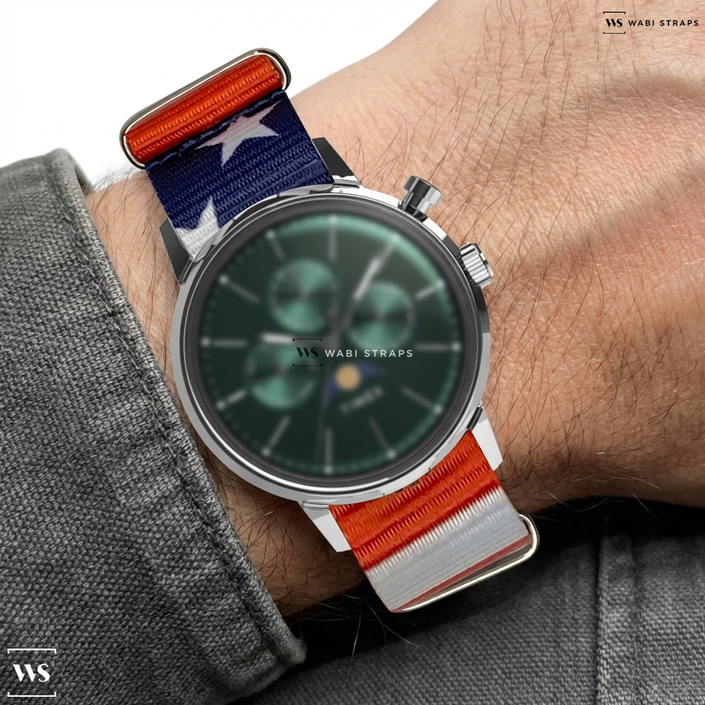 Blue/Red/White Graphic Print Nylon Watch Strap on Midtown 38mm