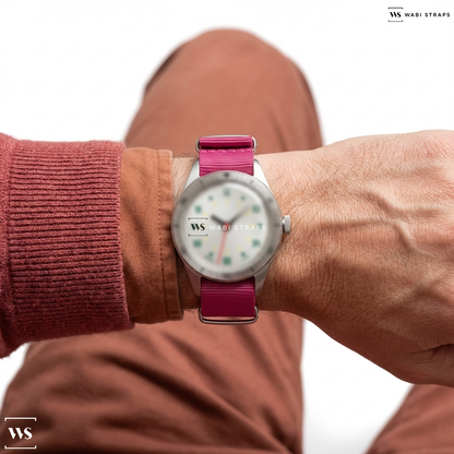 Pink Bright Solid Plain Nylon Watch Strap on Paulin Neo A
