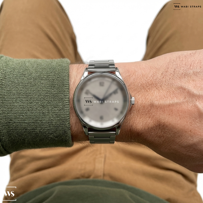 Silver Chronograph Link Metal Watch Bracelet on anOrdain Model 1 Precious Metal Series