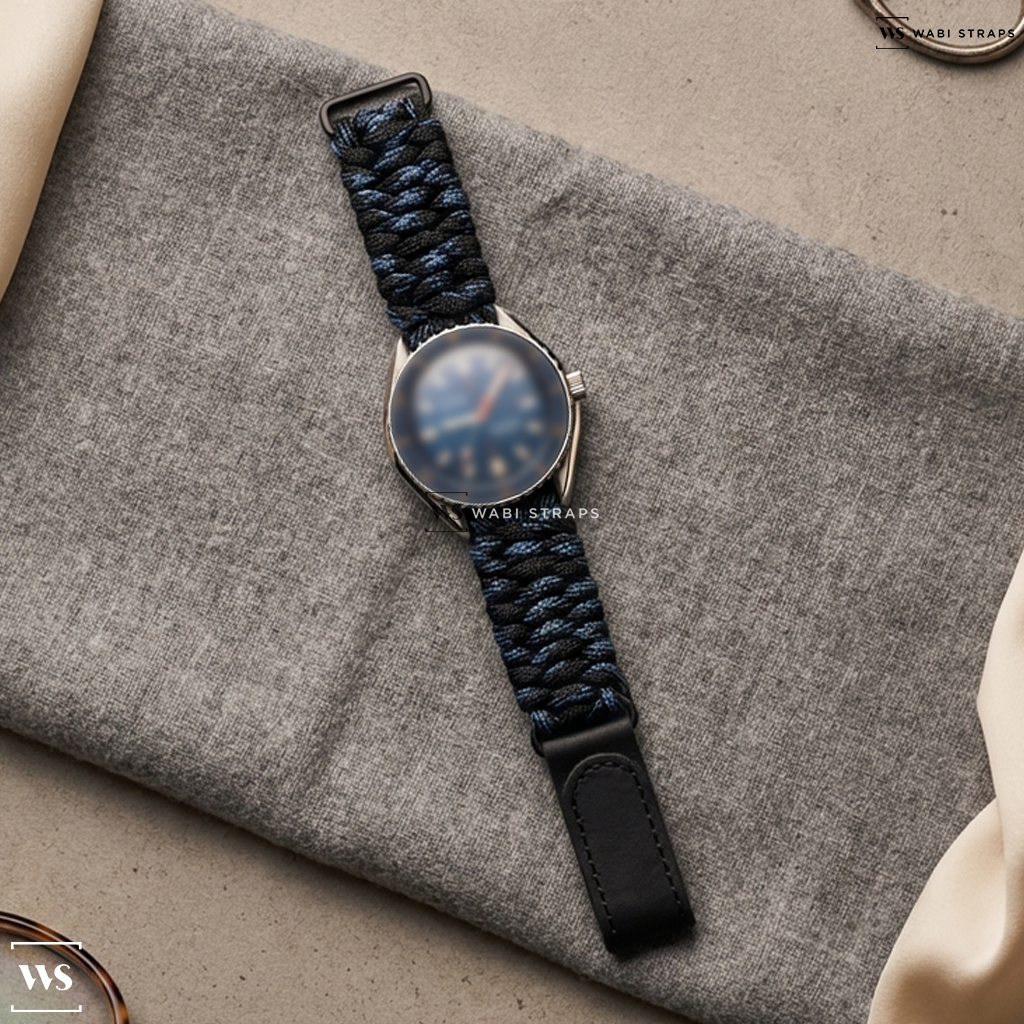 Black/Blue Woven Nylon Watch Strap on DOXA Sub 300 Beta Caribbean 42.5mm Mens Watch Blue 830.10.201.10