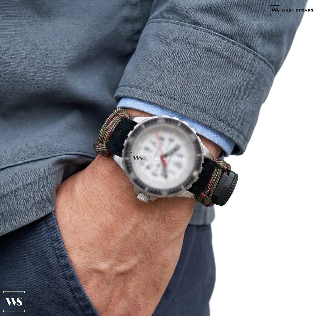 Rainbow Woven Nylon Watch Strap on Marathon Medium Diver's Automatic (MSAR Auto)