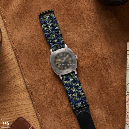 Blue/Green/White Woven Nylon Watch Strap on Nivada Grenchen Depthmaster Numerals Date 39mm Mens Watch Green 14103A01