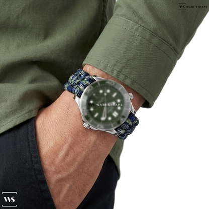 Blue/Green/White Woven Nylon Watch Strap on Omega Seamaster Diver 300m Co-Axial Master Chronometer 42mm Mens Watch Green O21030422010001
