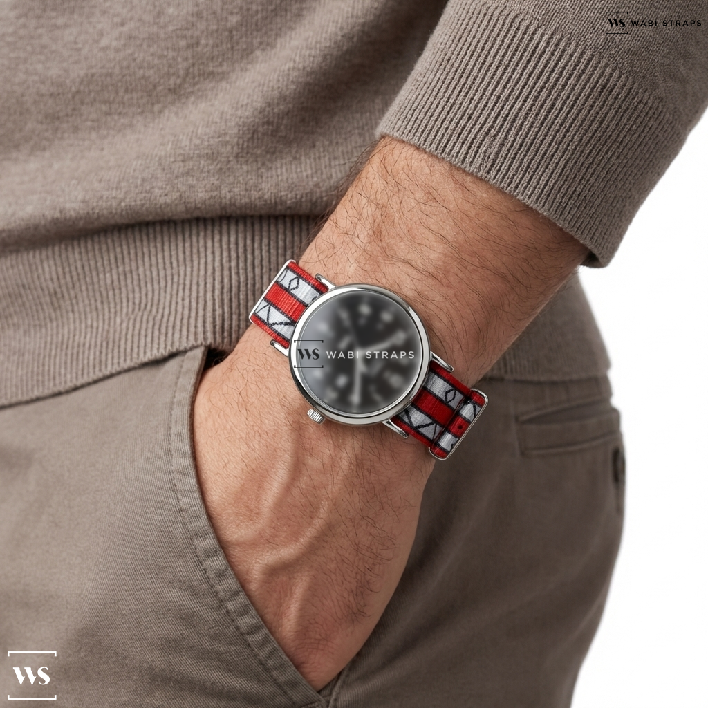 Black/Red/White Graphic Print Nylon Watch Strap on Weekender 40mm