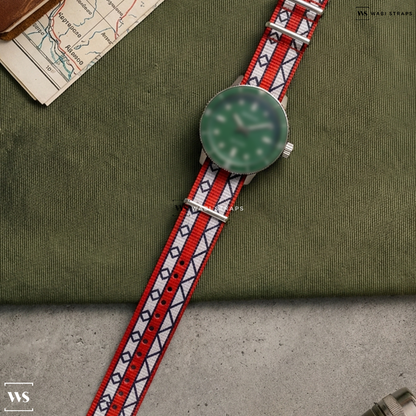 Black/Red/White Graphic Print Nylon Watch Strap on Benrus Sea Lord