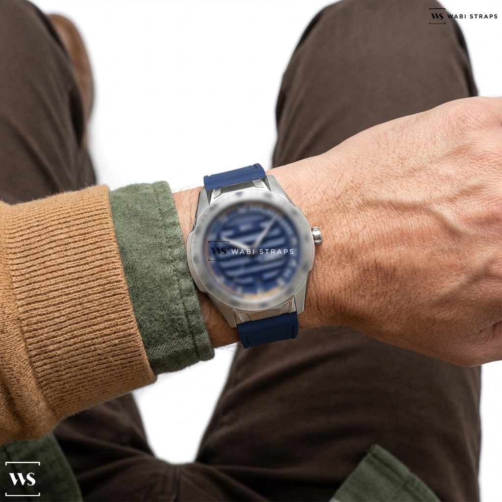 Blue Smooth Rubber Watch Strap on REC Watches Turbo NavyBlue