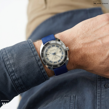 Blue Basic Nylon Watch Strap on Bulova Oceanographer GMT