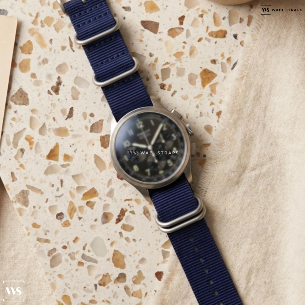 Blue Solid Plain Nylon Watch Strap on Zenith El Primero Automatic