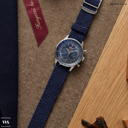 Blue Solid Plain Nylon Watch Strap on Breitling Bentley B05 Unitime
